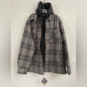 DRAKE WATERFOWL Campfire Flannel Hoodie Full-Zip Jacket Shirt Pewter Mens XL